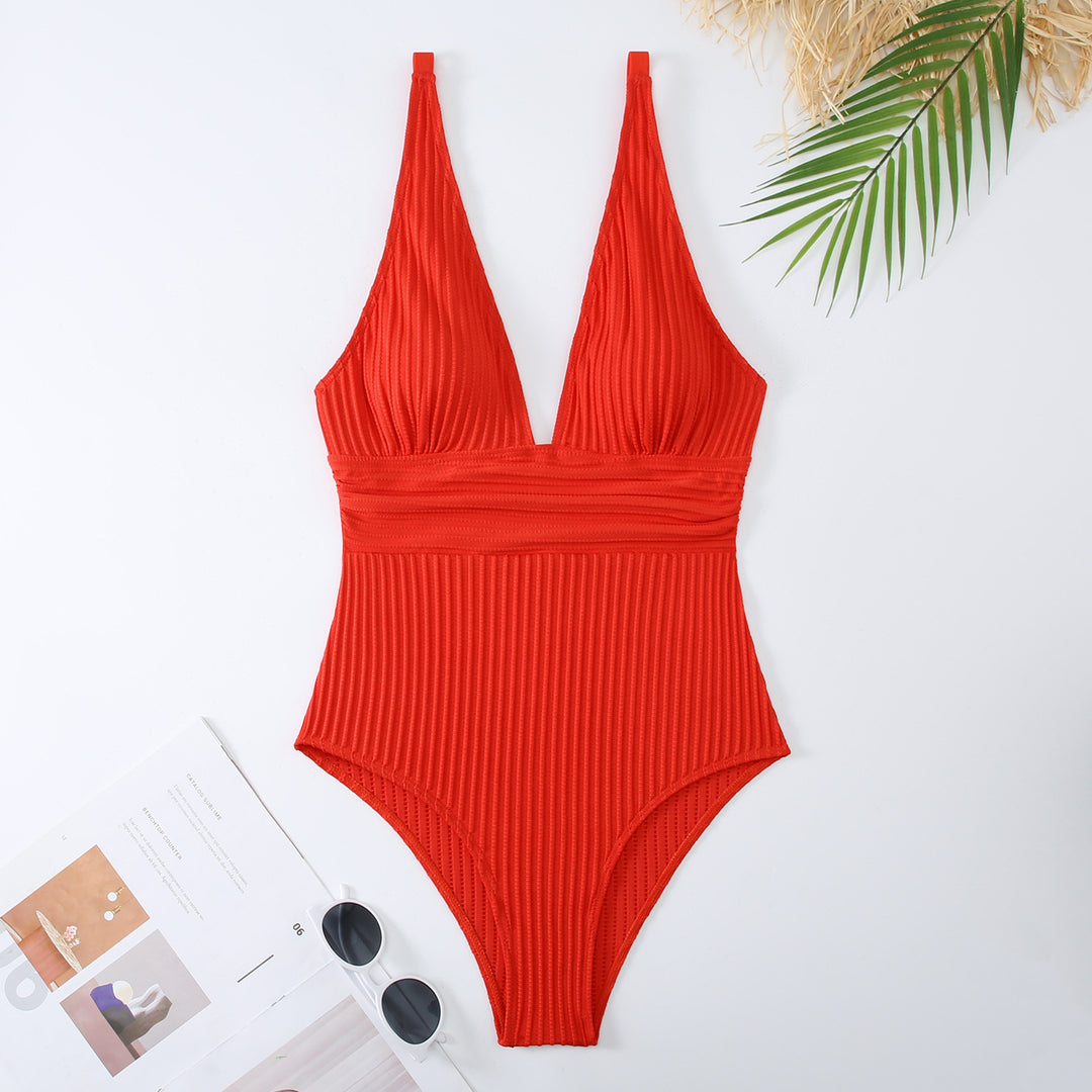 Women One-Piece Swimsuit with Figure-Hugging Design and Deep V-Neck StylebySassy