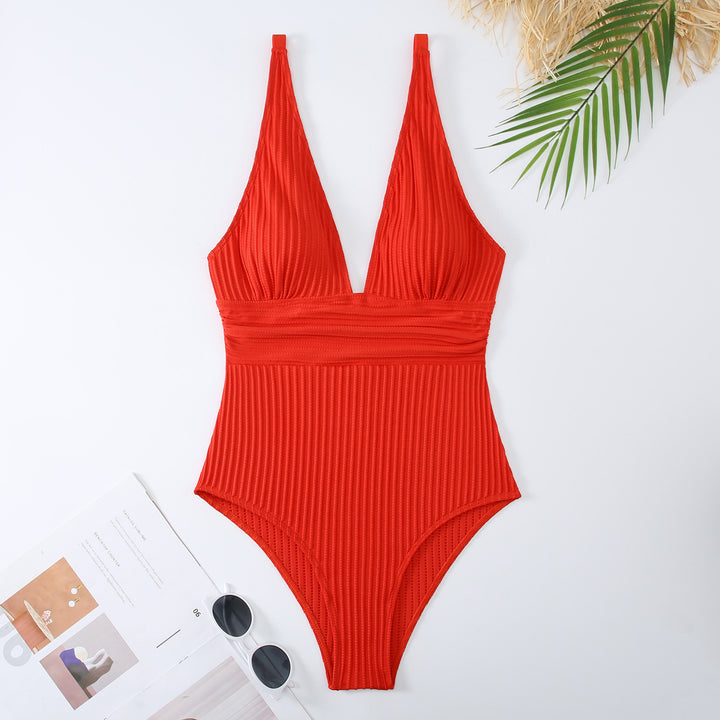 Women One-Piece Swimsuit with Figure-Hugging Design and Deep V-Neck StylebySassy