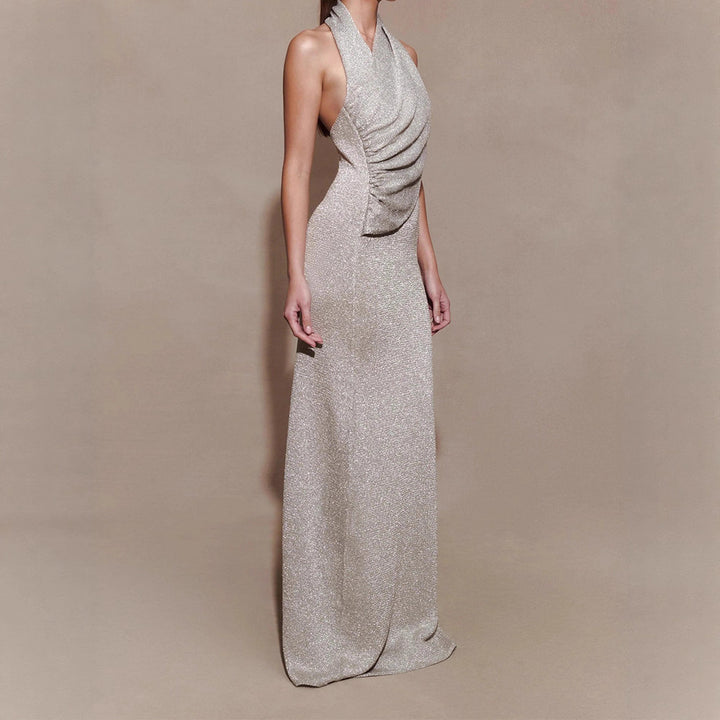 Women Elegant Maxi Dress with Shimmering Fabric and Refined Wrap Detail StylebySassy
