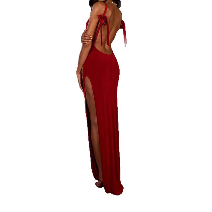 Women Elegant Maxi Dress with Deep V-Neck and High Slit StylebySassy