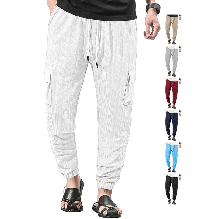 Men's Glencheck Cargo Jogging Pants with Drawstring Waistband and Elastic Ankle Closures StylebySassy