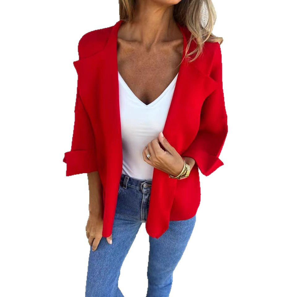 Women's light open knit cardigan with shawl collar, roll-up sleeves and boxy silhouette StylebySassy