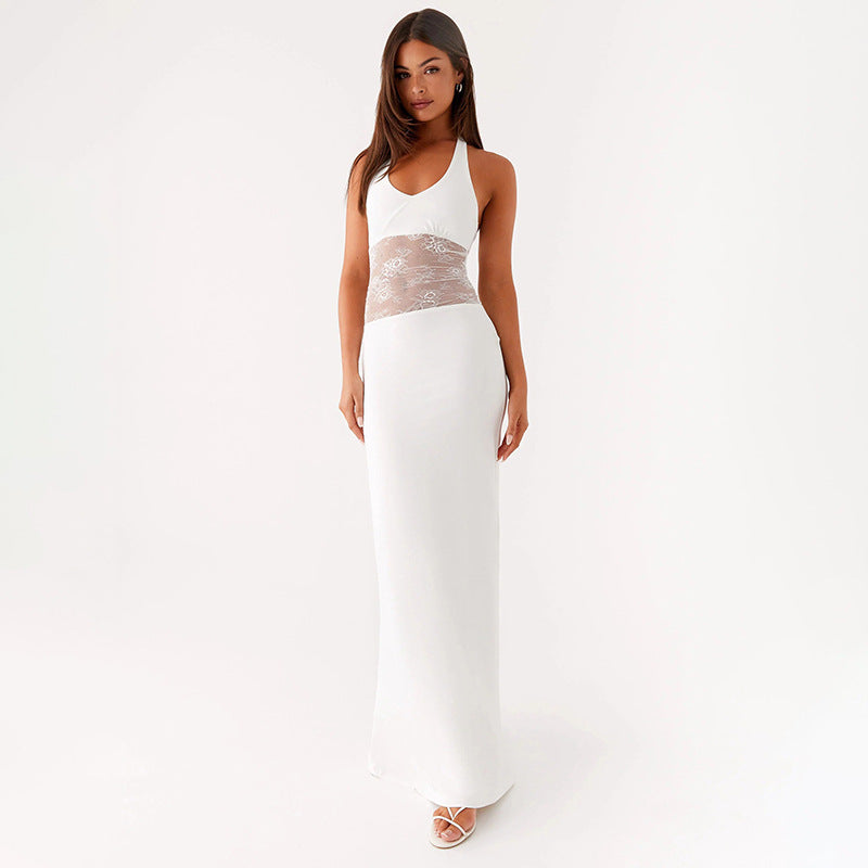 Women Elegant Maxi Dress with Romantic Lace Center StylebySassy