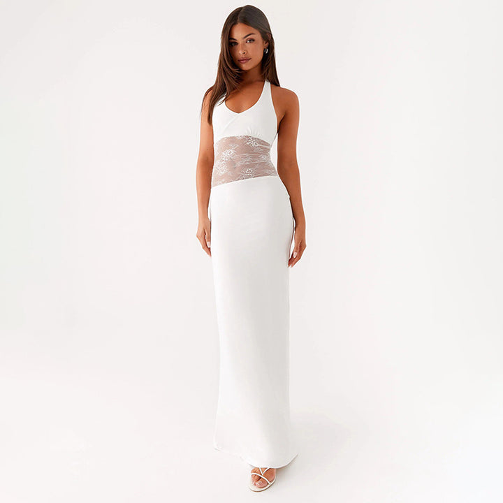 Women Elegant Maxi Dress with Romantic Lace Center StylebySassy