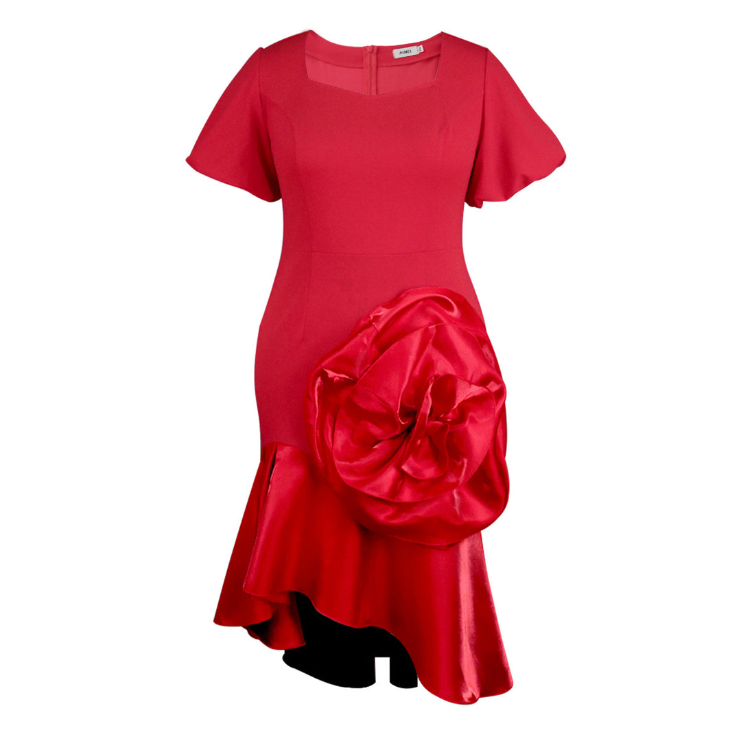 Women Elegant Evening Dress with Voluminous Floral Accent StylebySassy