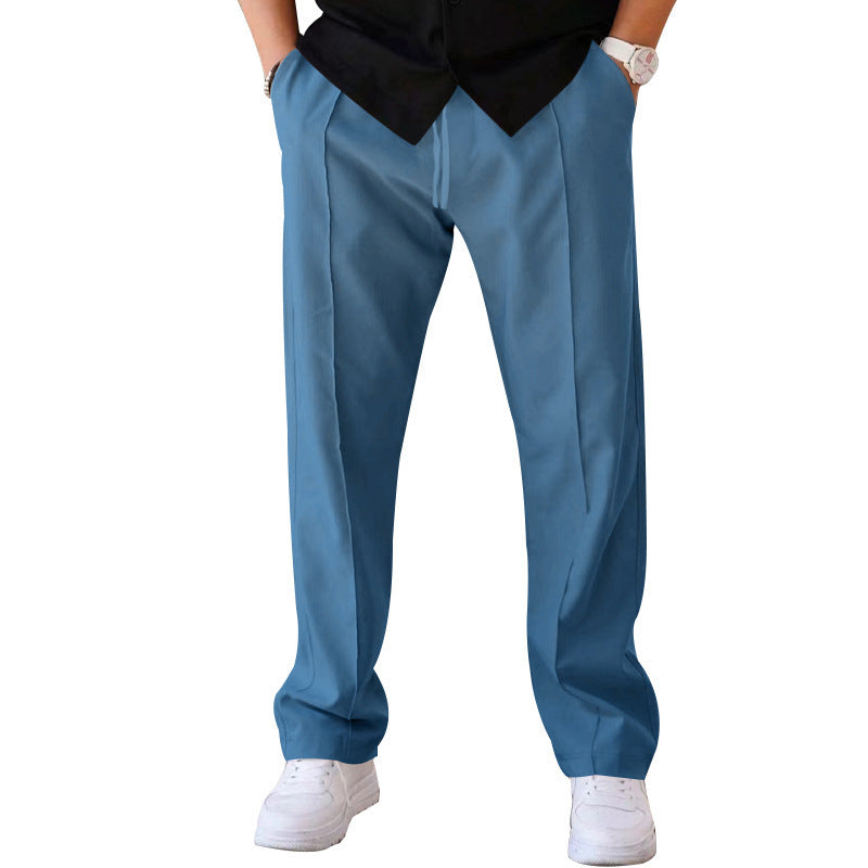 Men's straight-cut casual trousers with crease and drawstring StylebySassy