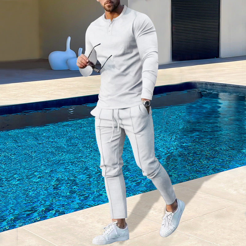 Men's nano athletic Henley long sleeve shirt and tapered jogging pants with decorative seams StylebySassy