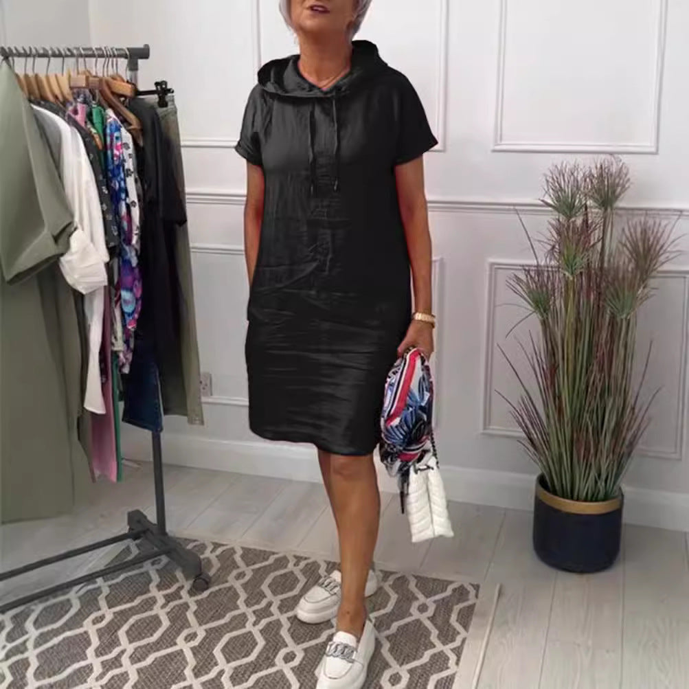 Women's nan legeres hooded dress with short sleeves, straight cut and drawstring StylebySassy