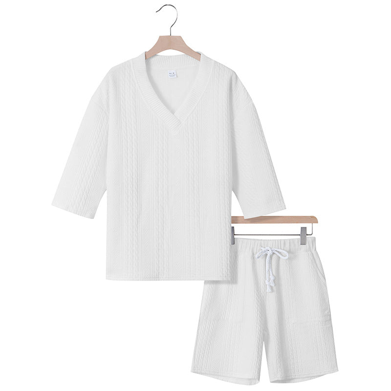 Unisex casual lounge set with V-neck top and drawstring shorts StylebySassy