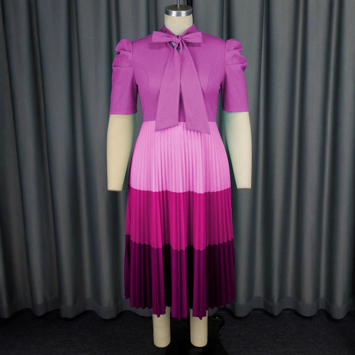 Women Elegant Pleated Dress with Bow Collar StylebySassy