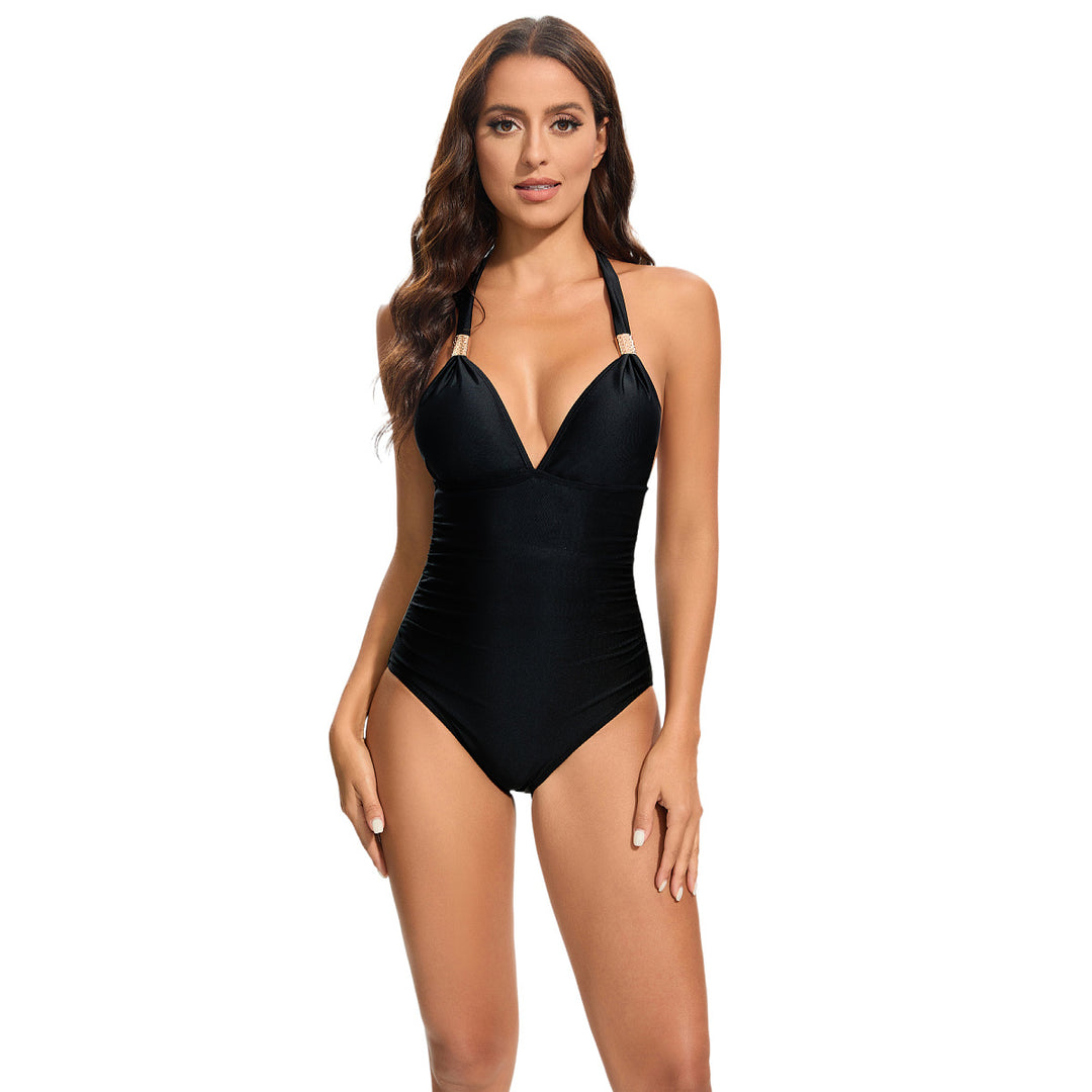 Ladies Elegant Swimsuit with Deep V-Neck and Adjustable Straps StylebySassy