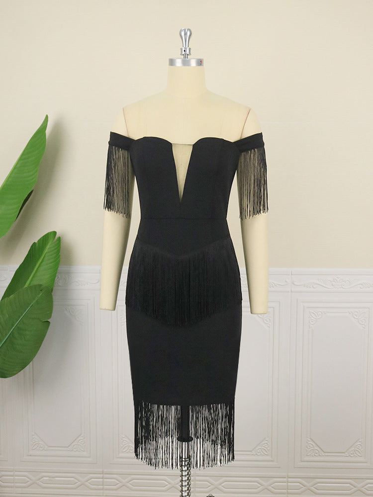 Women’s dress with fringes and deep V-neck StylebySassy