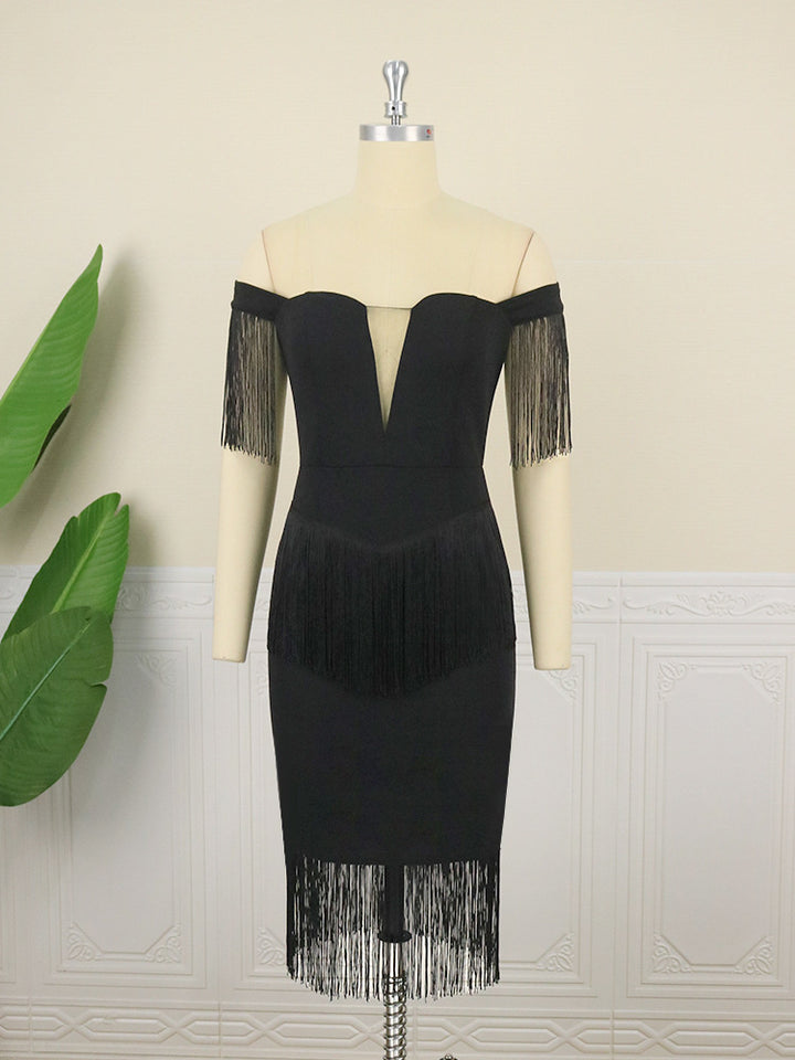 Women’s dress with fringes and deep V-neck StylebySassy