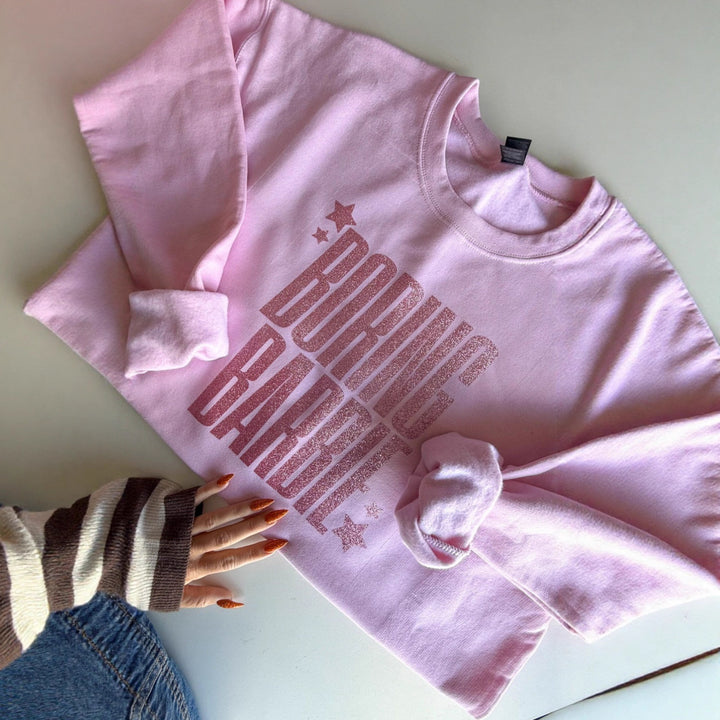 Women's glittering round neck sweatshirt with statement print and fleece-lined interior StylebySassy