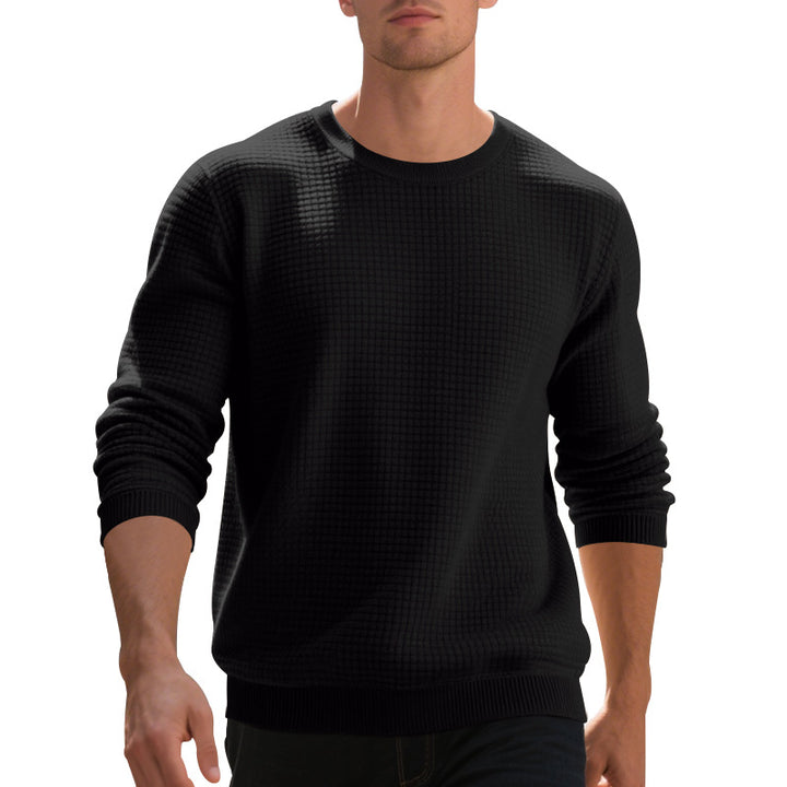 Men's structured knit sweater with waffle texture and round neck StylebySassy