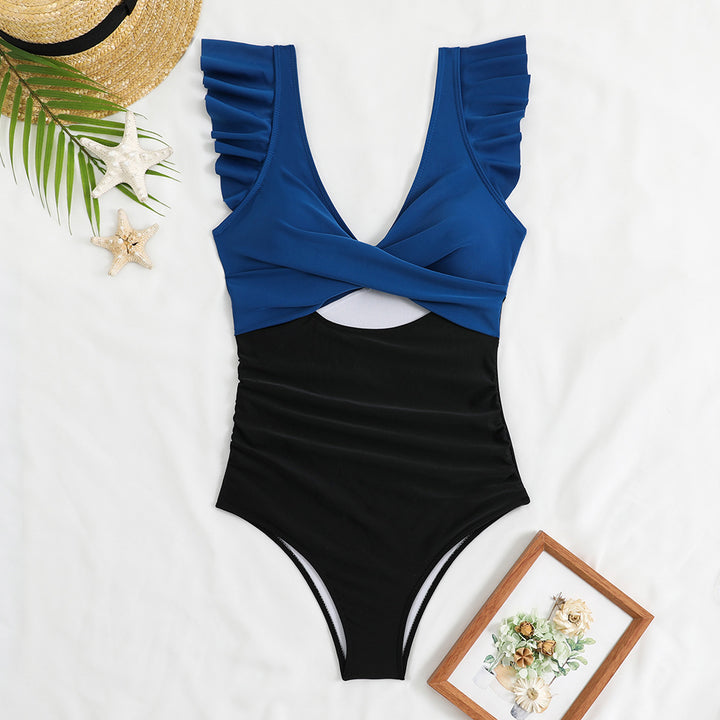 Women's One-Piece Swimsuit with Voluminous Ruffles and Striking Wrap Design StylebySassy
