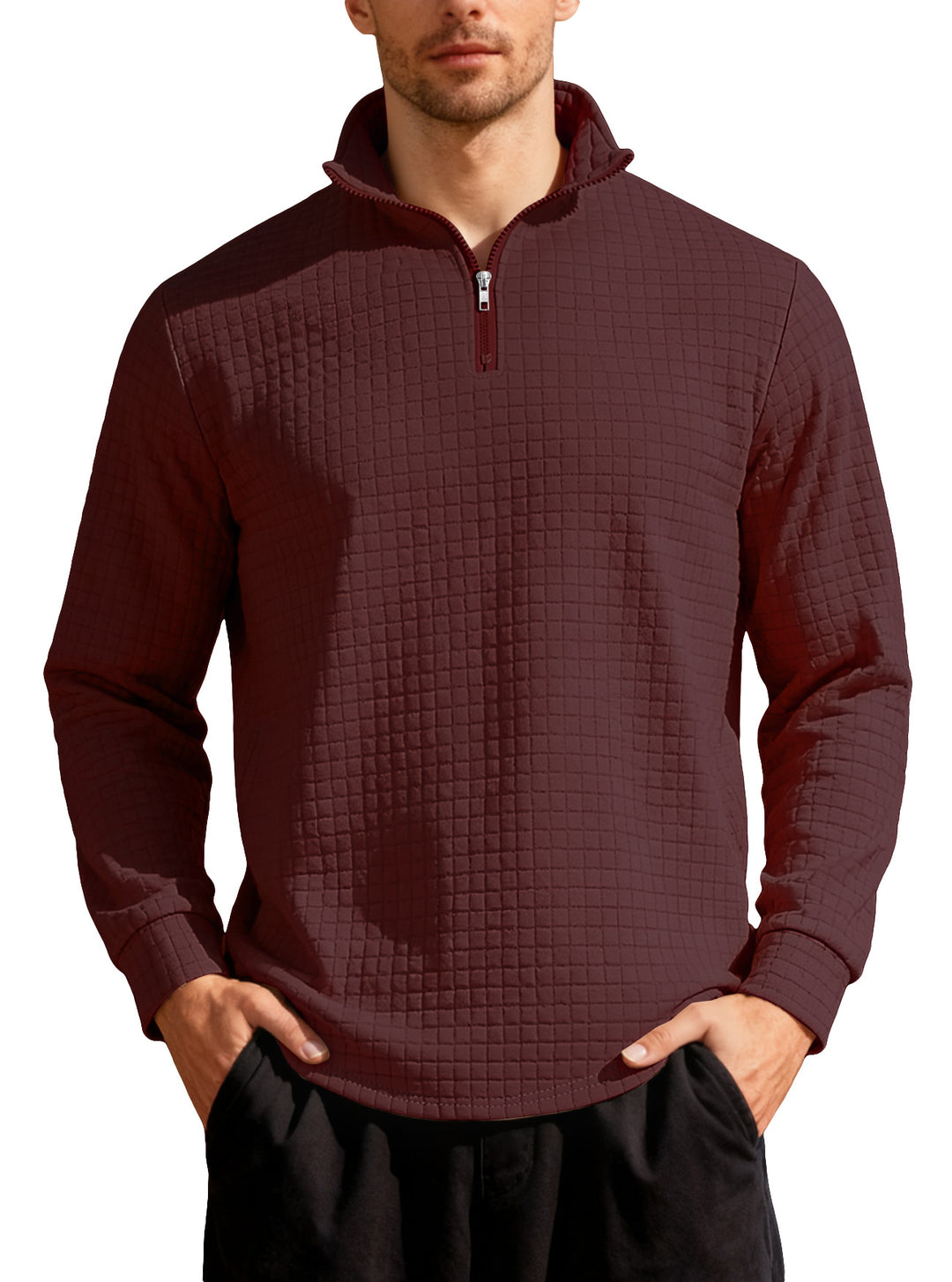 Men's Nano Square Structured Comfort Half Zip Sweater with Stand Collar and Light Padding StylebySassy