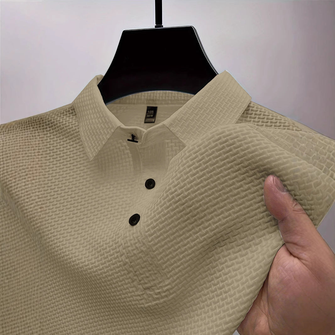 Men's structured short sleeve polo with pointed shirt collar and three-button placket StylebySassy