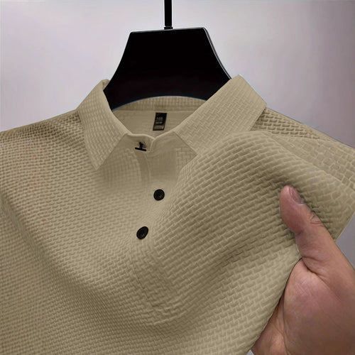 Men's structured short sleeve polo with pointed shirt collar and three-button placket StylebySassy