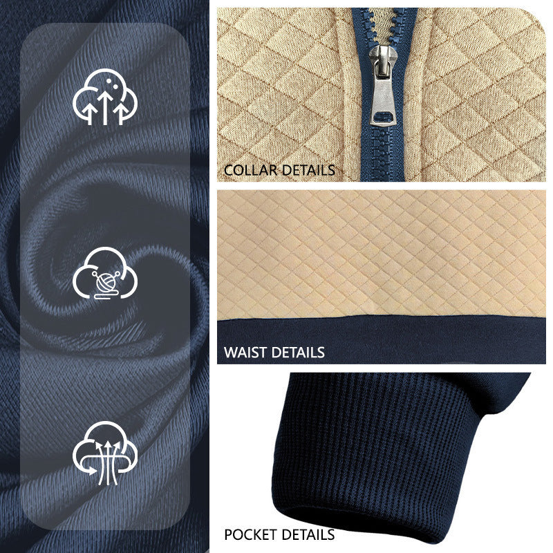 Men's half-zip sweatshirt with quilted shoulder area, kangaroo pocket, and ribbed cuffs StylebySassy
