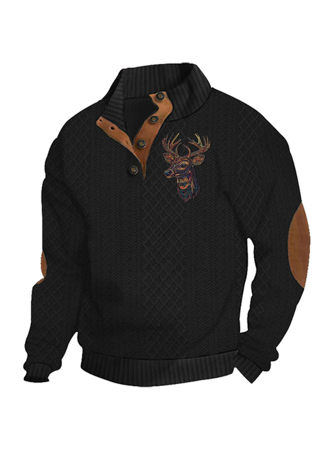 Men's nan Heritage textured pullover with stand-up collar faux leather trim elbow patches and half-button placket StylebySassy