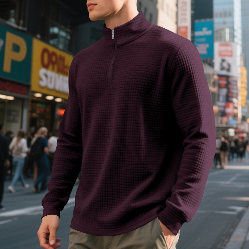 Men's nan City Thermal Pullover with short zipper stand-up collar and fine square structure StylebySassy