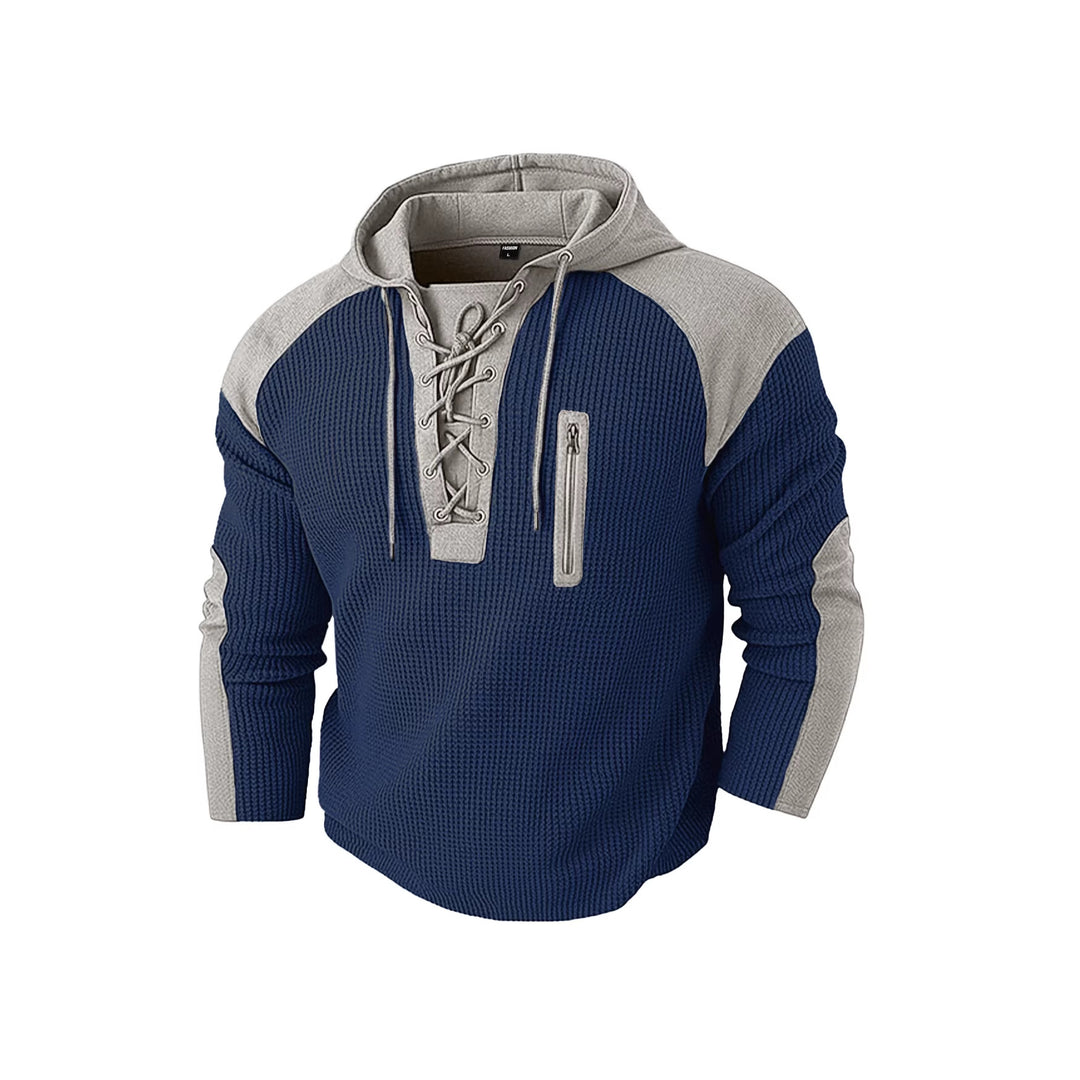 Men's hoodie with lacing trim and vertical zipper chest pocket StylebySassy