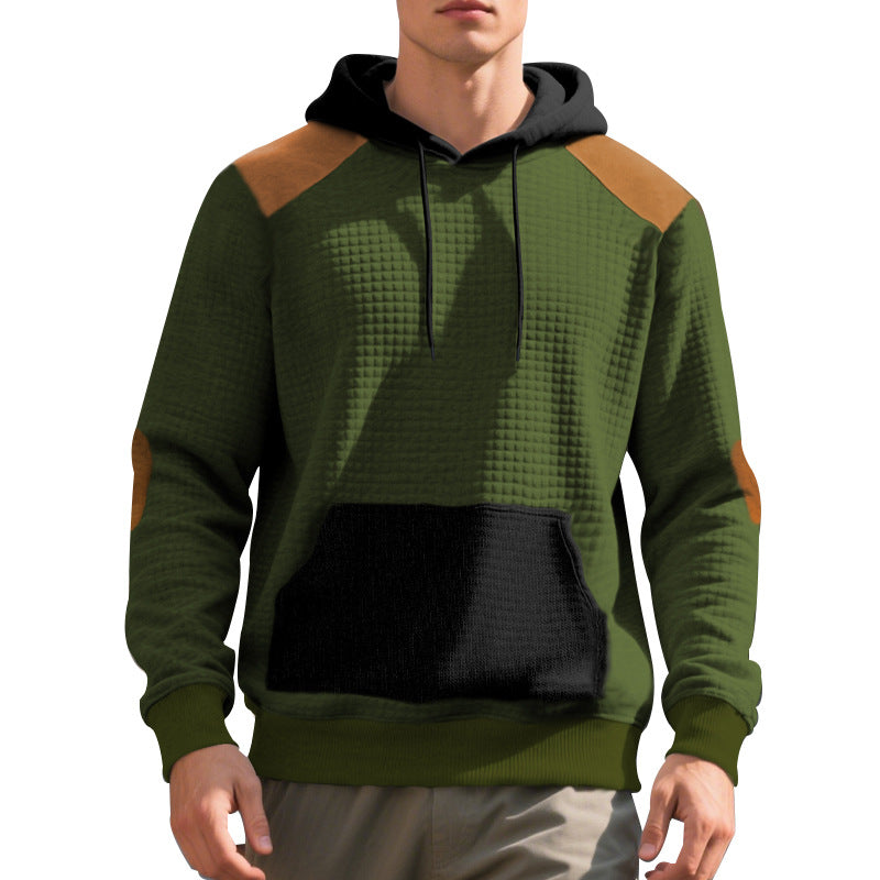 Men's urban waffle knit hoodie with kangaroo pocket and trim StylebySassy