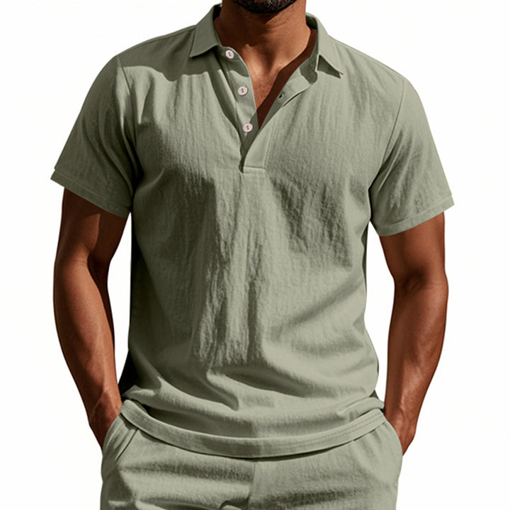 Men's breathable gauze polo shirt with open collar loose fit and button placket StylebySassy