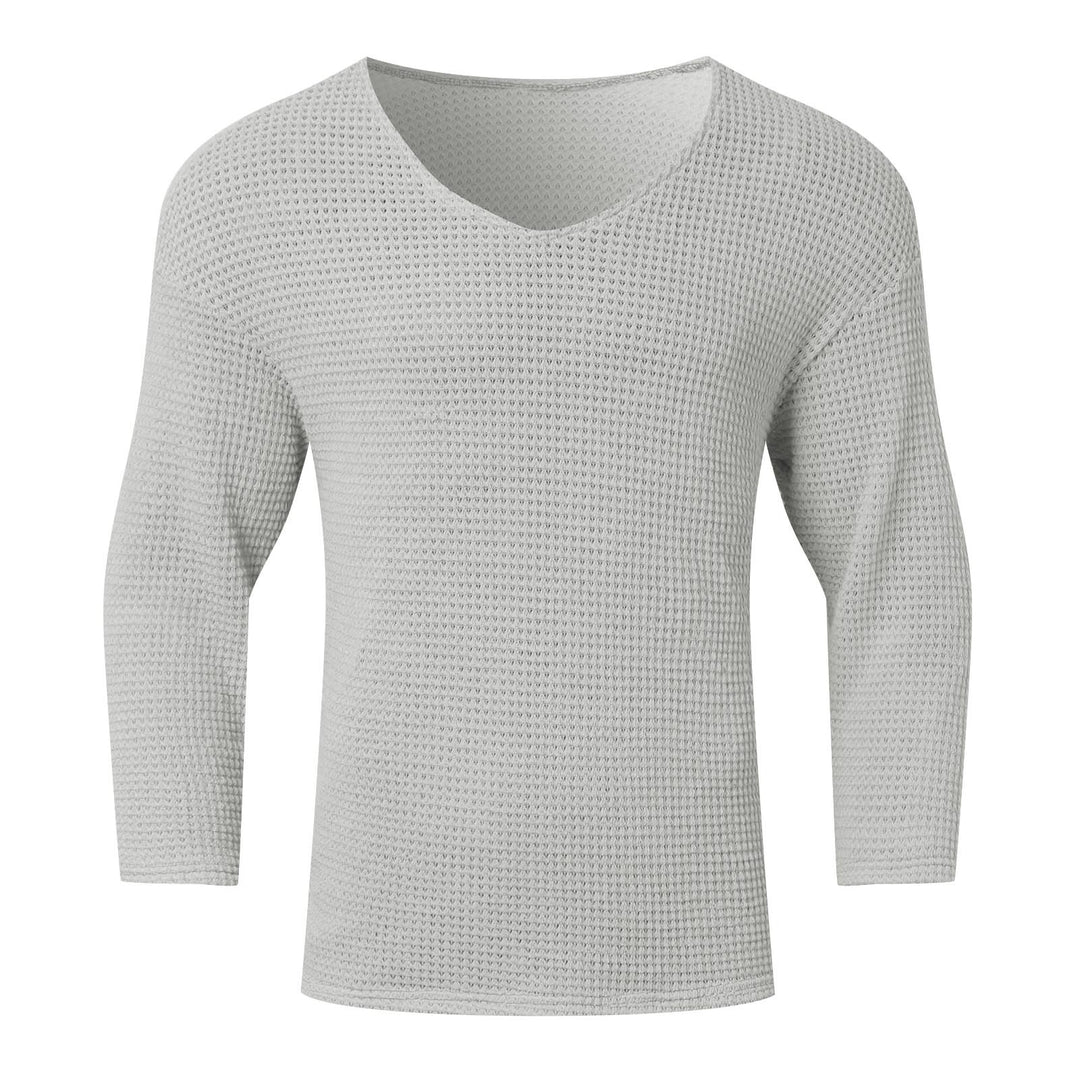 Men's structured waffle knit long sleeve shirt with V-neck and warming thermoeffect StylebySassy