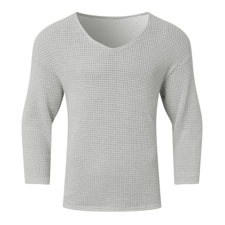 Men's structured waffle knit long sleeve shirt with V-neck and warming thermoeffect StylebySassy