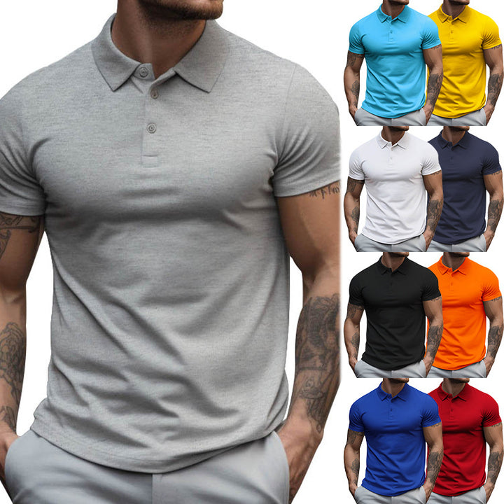 Men's athletic fitted pique polo shirt short-sleeved with hidden button placket StylebySassy