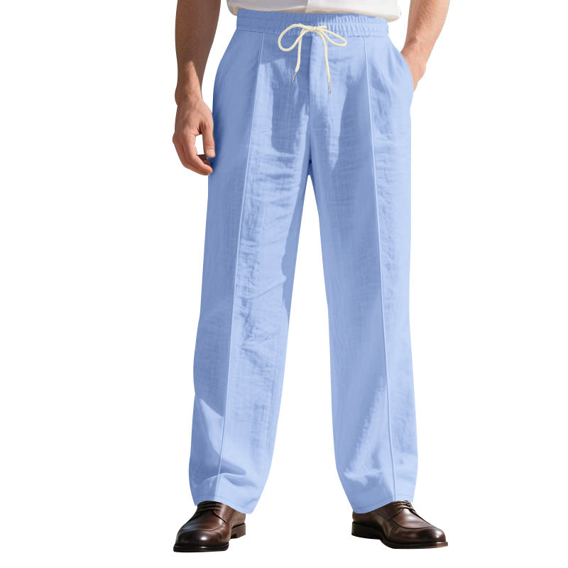 Men's light linen pleated trousers with elastic waistband and drawstring StylebySassy