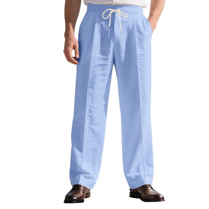 Men's light linen pleated trousers with elastic waistband and drawstring StylebySassy