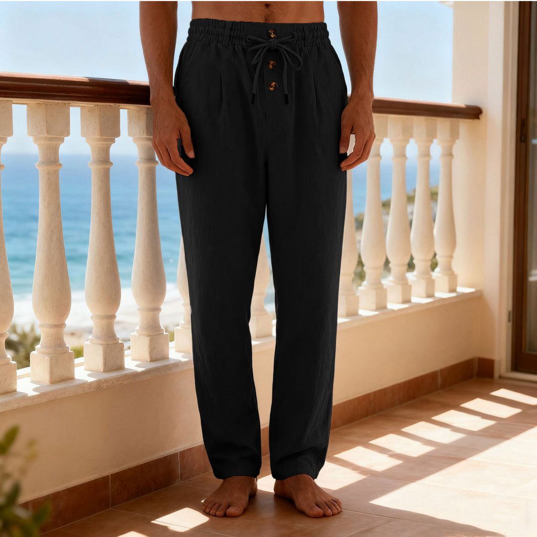 Men's nano lightweight lounge pants with elastic drawstring waistband, drawstring and decorative button placket StylebySassy