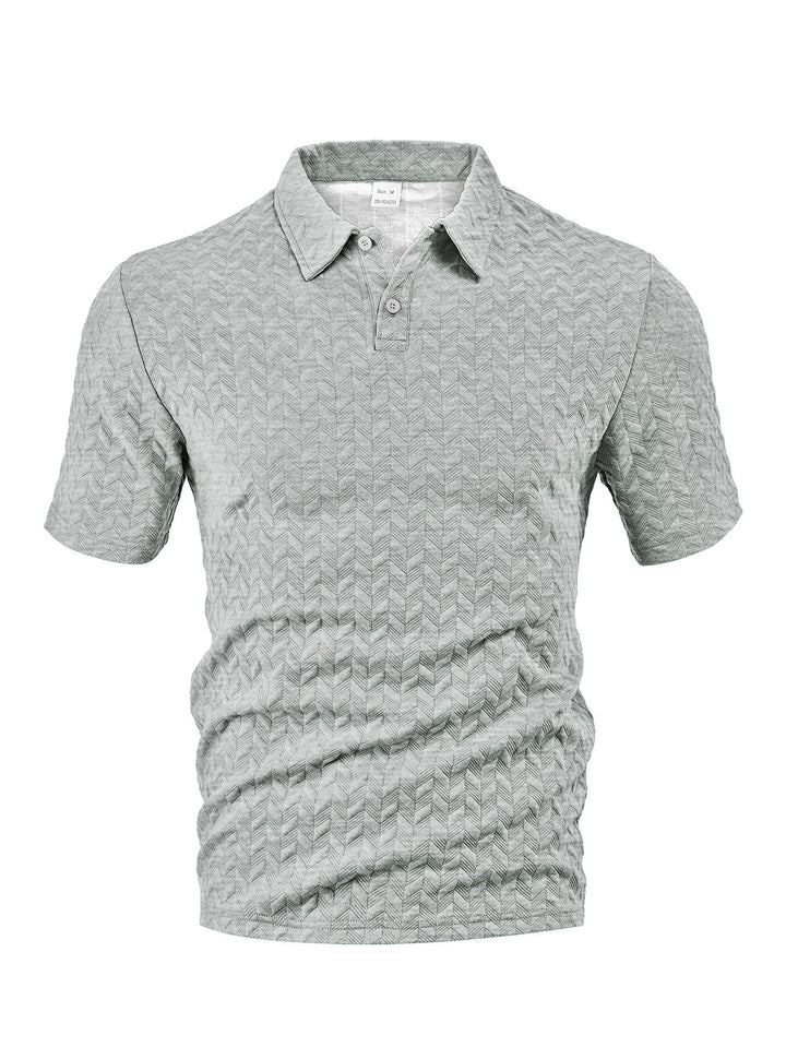 Men's short-sleeved polo shirt with embossed zigzag texture and classic shirt collar StylebySassy