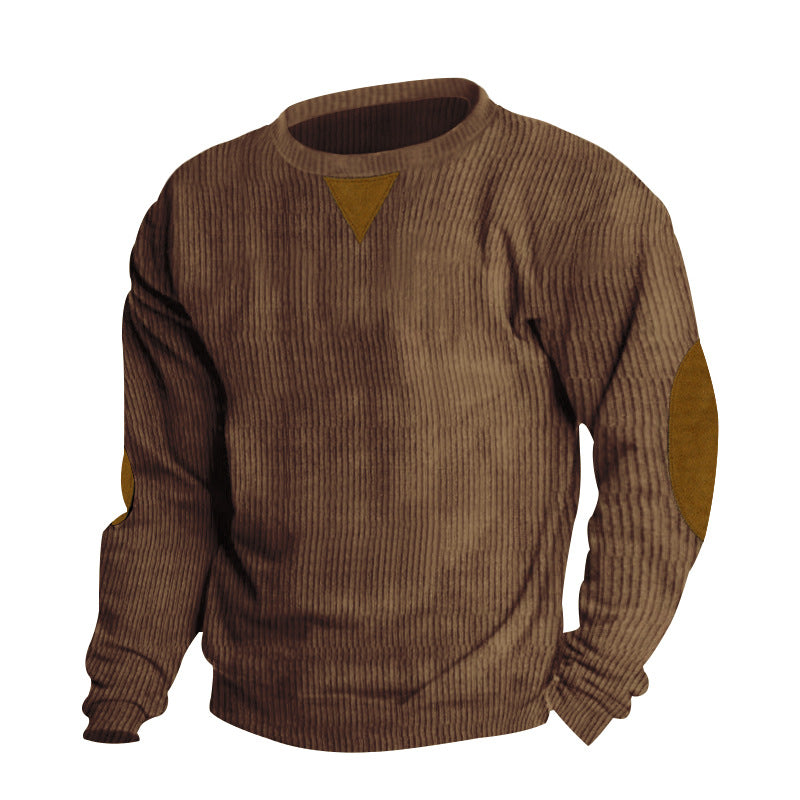 Men's thick ribbed crew neck knit sweater with elbow patches and triangle detail StylebySassy