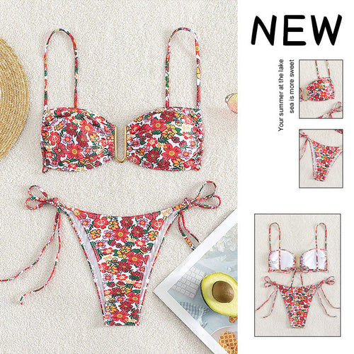 Women’s floral patterned bikini with light bustier top and adjustable straps StylebySassy