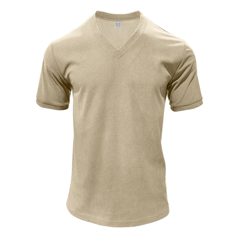Men's structured V-neck ribbed jersey shirt with short sleeves and a slim fit StylebySassy