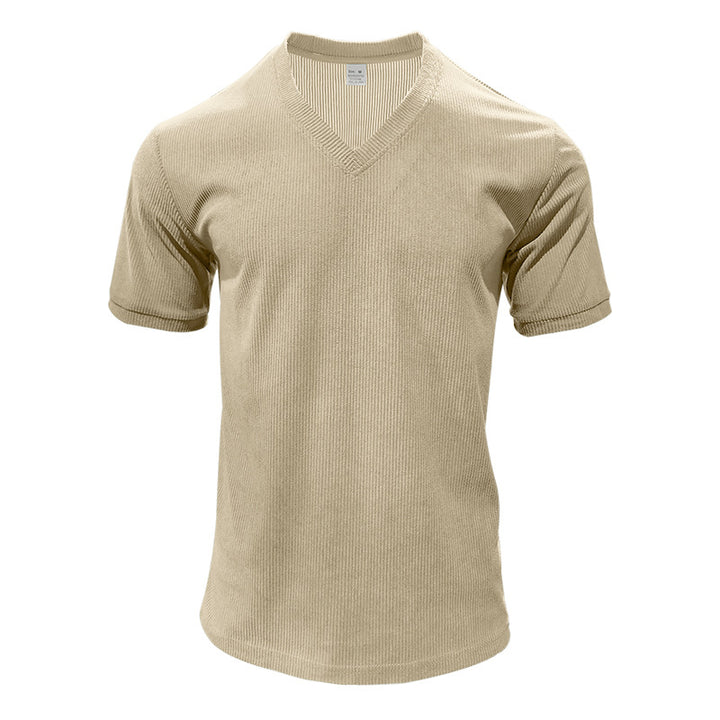 Men's structured V-neck ribbed jersey shirt with short sleeves and a slim fit StylebySassy