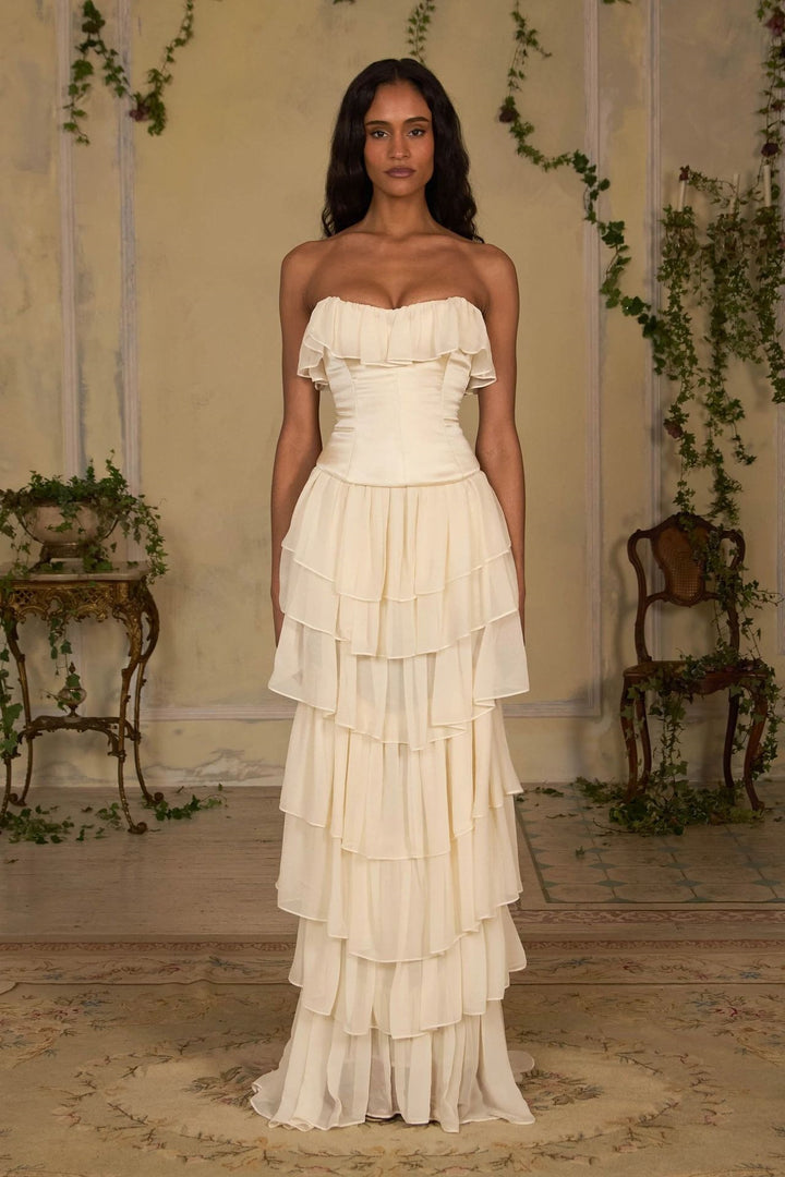 Women Elegant, off-the-shoulder maxi dress with flowing ruffles StylebySassy