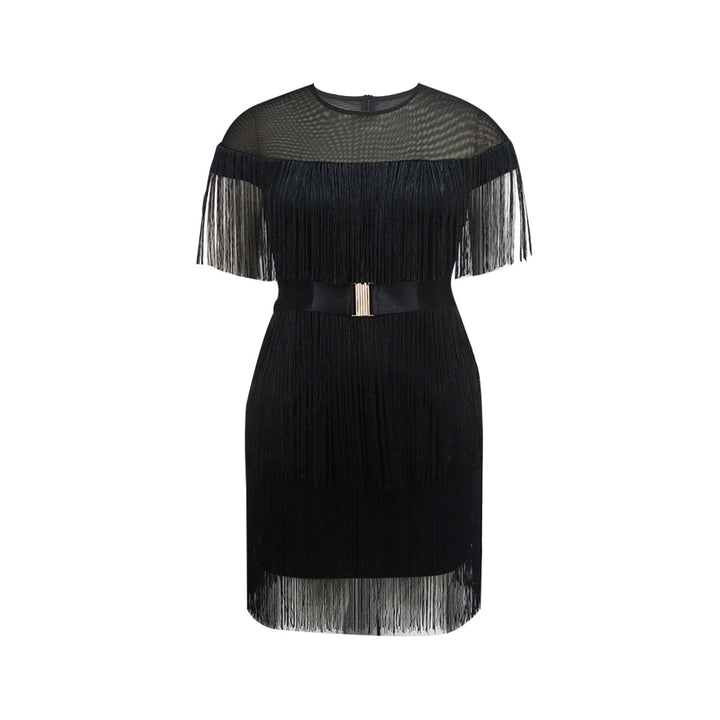 Ladies Fringe Dress with Elegant Waist Belt StylebySassy