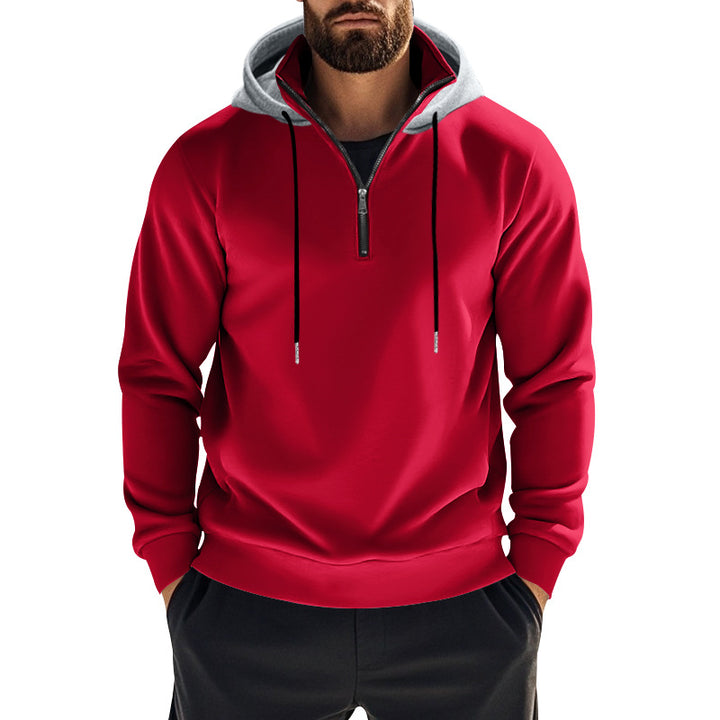 Men's sporty hoodie sweatshirt with short front zipper, contrast-lined hood and elastic ribbed cuffs StylebySassy