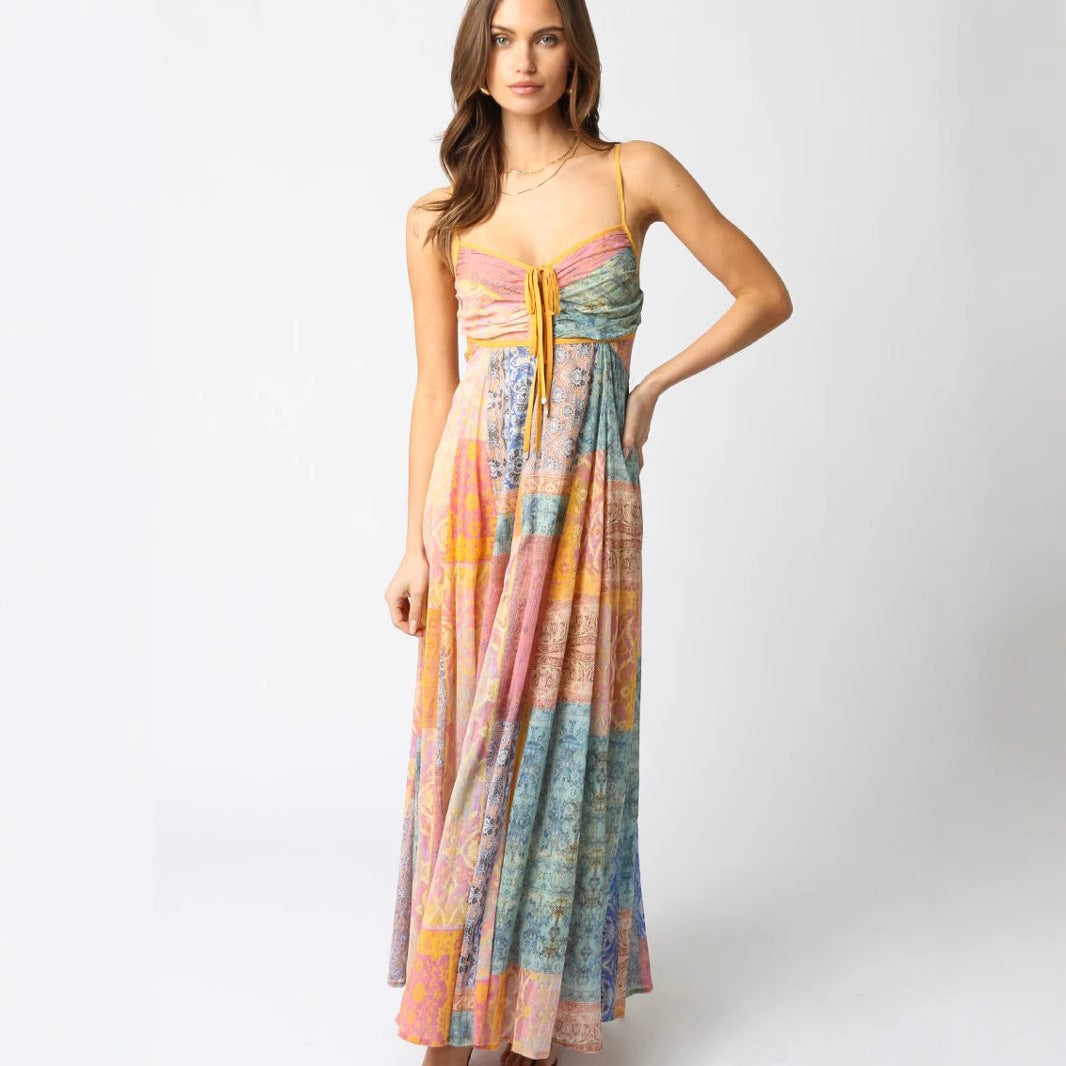 Women's ankle-length Boho beach dress with gathered bustier and drawstring StylebySassy