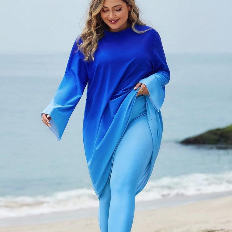 Women creamy beach dress with long sleeves and fashionable gradient color StylebySassy