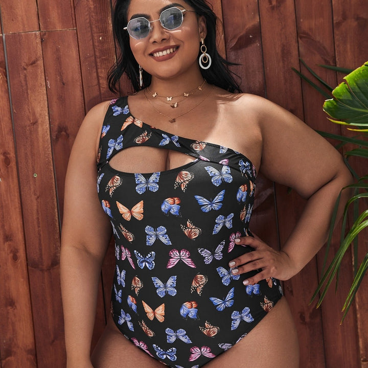 Women One-Sided Cut-Out Swimsuit with Floral Butterfly Motifs StylebySassy