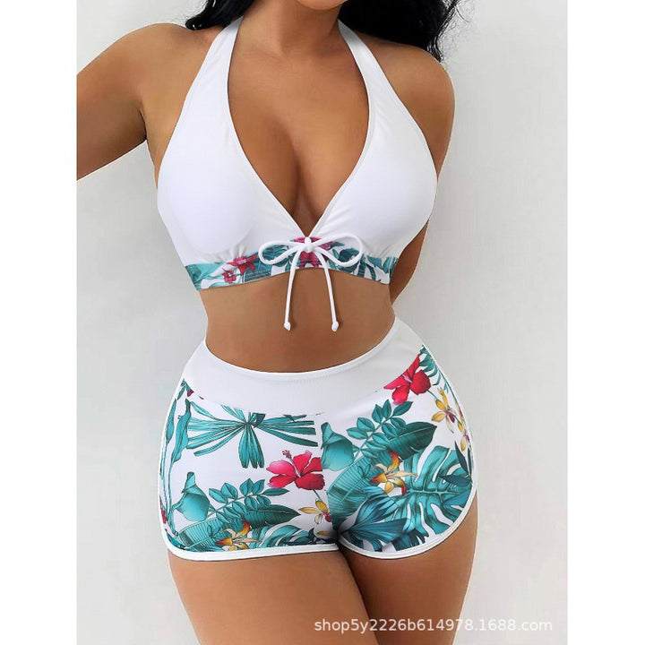 Women High-neck Bikini with Playful Floral Pattern StylebySassy