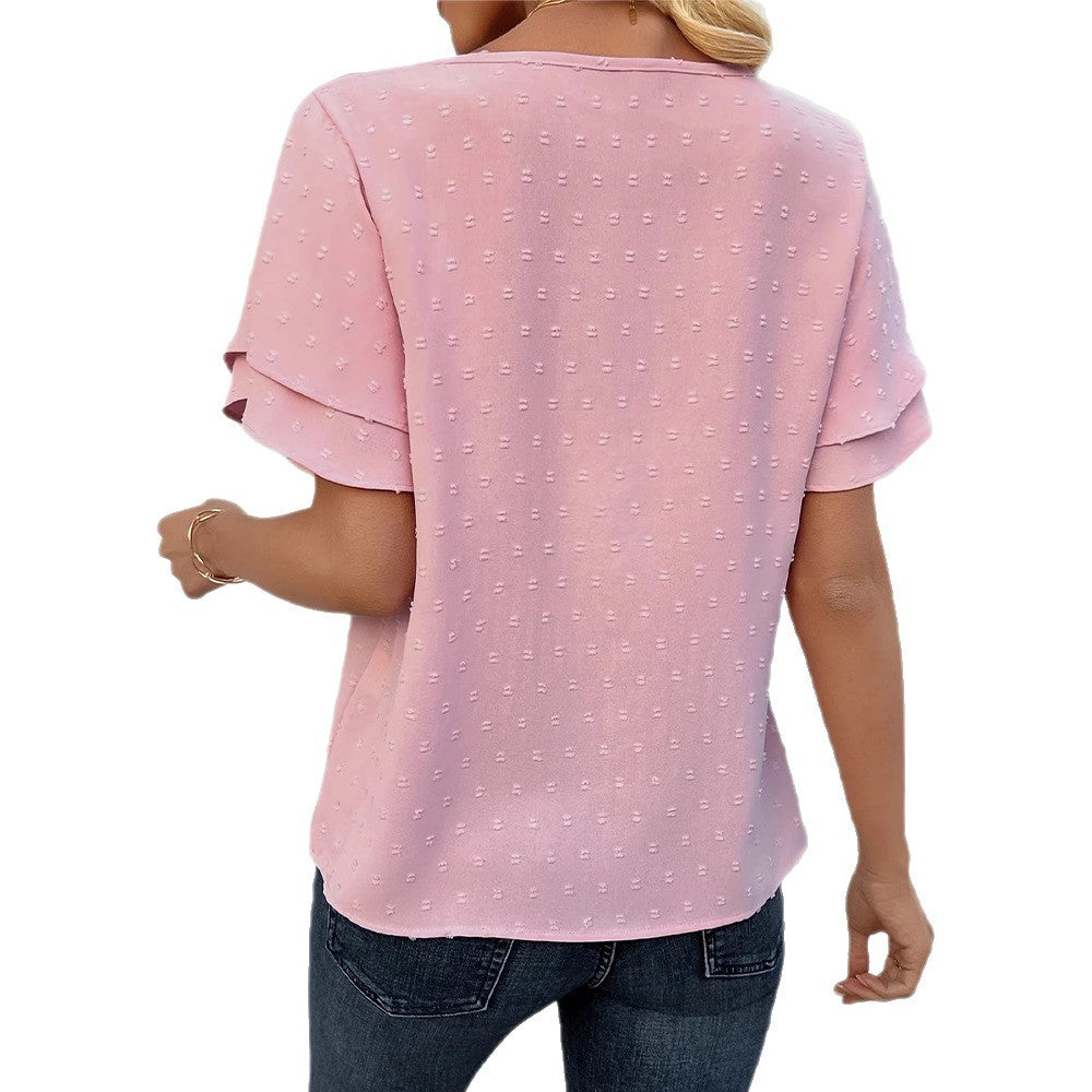Ladies nan lightweight crêpe blouse with raised dot structure and double-layered ruffle sleeves StylebySassy