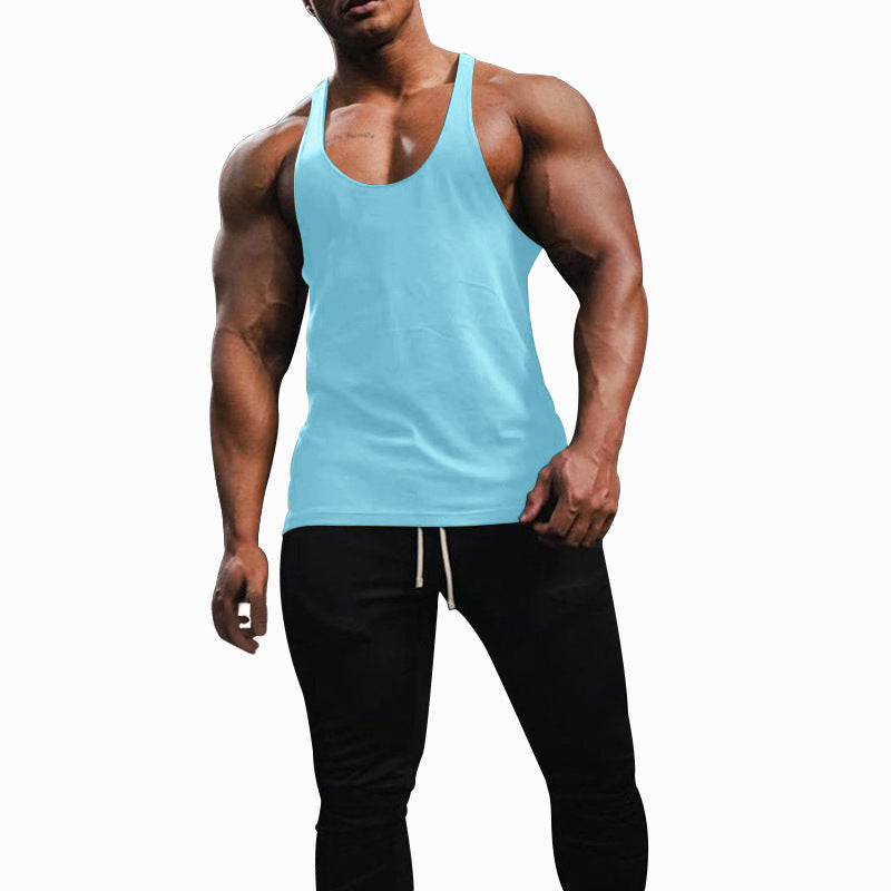Men's athletic tank top with deep armholes and narrow straps at the back made of cotton stretch StylebySassy