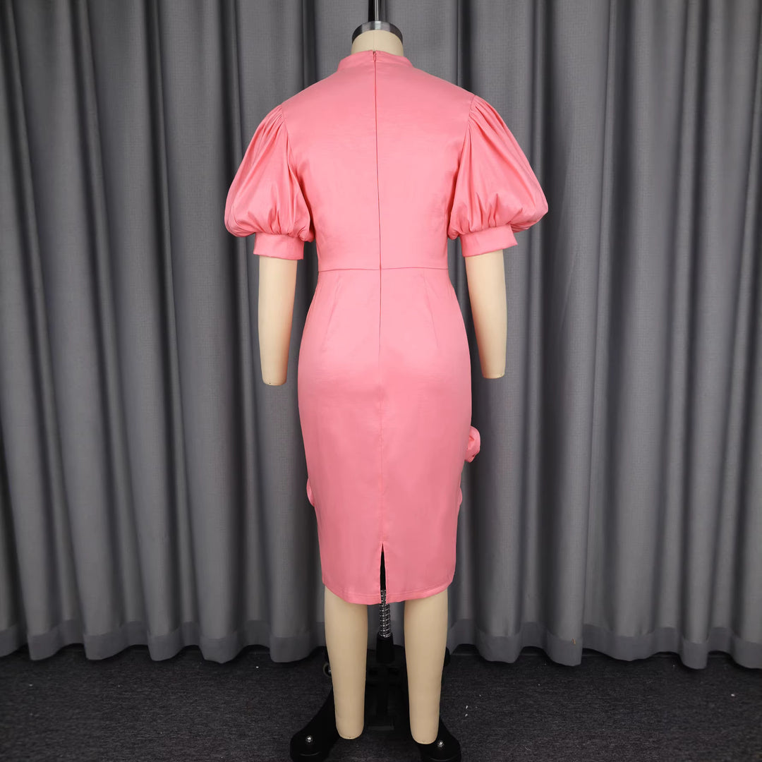 Ladies elegant cocktail dress with puff sleeves and floral details StylebySassy